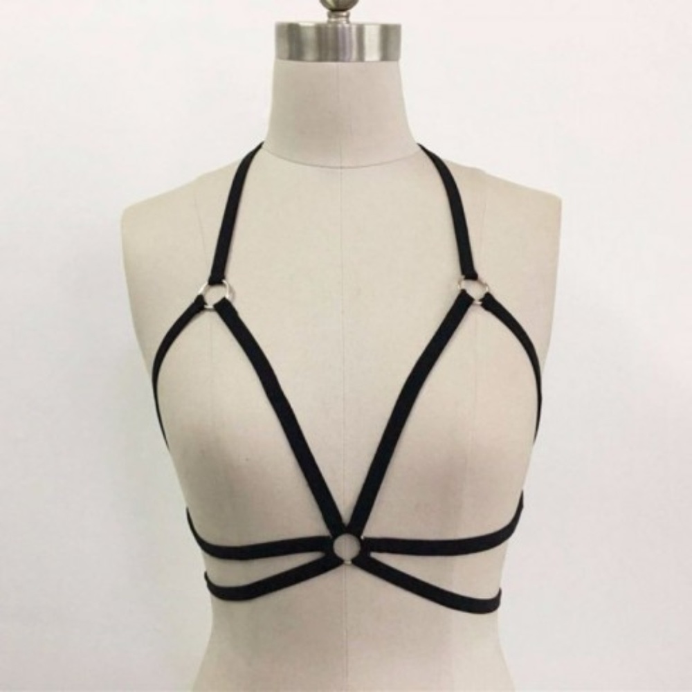 Black Strappy Hollow Out Cage Bra Harness Bralette - Picture 2 of 6